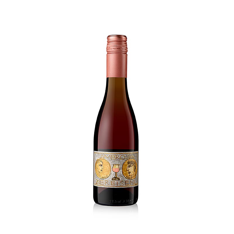 German: Bild einer Flasche 2018er Ambrosia Göttertrunk Rose, alkoholfreier Wein, Ziereisen, 375 ml, ideal für alkoholfreien Weingenuss