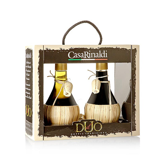 Set Il Duo - Aceto Balsamico Modena & Natives Olivenöl Extra, CasaRinaldi, 500 ml, 2 x 250ml: Hochwertiges Set mit Aceto Balsamico und Olivenöl, perfekt für Feinschmecker und Hobbyköche, elegante Verpackung, ideales Geschenk