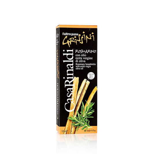 Grissini Knabbergebäck mit Rosmarin, 125g, Casa Rinaldi, 125 g: Knusprige italienische Cracker mit hochwertigen Zutaten und aromatischem Rosmarin, ideal als Vorspeise oder Beilage, verpackt in praktischer 125-Gramm-Packung