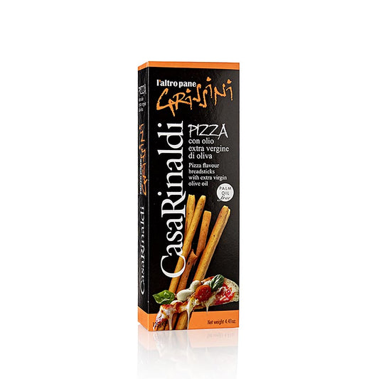 Knusprige Grissini-Knabbergebäck mit authentischem Pizza-Geschmack in praktischer 125g-Packung von Casa Rinaldi Ideal als Snack, Vorspeise oder Beilage zu Suppe und Salat für ein echtes italienisches Geschmackserlebnis