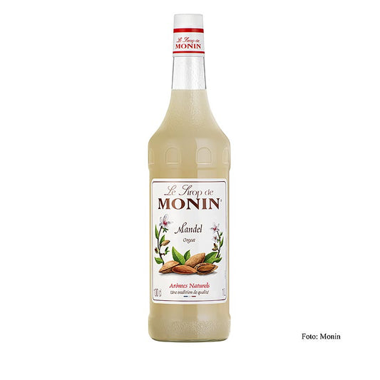 Monin Mandel Sirup 1:8, 1 l - Vielseitiger Sirup mit reichem Mandelgeschmack, ideal für Cocktails, Kaffeespezialitäten und Desserts, in einer praktischen 1-Liter-Flasche