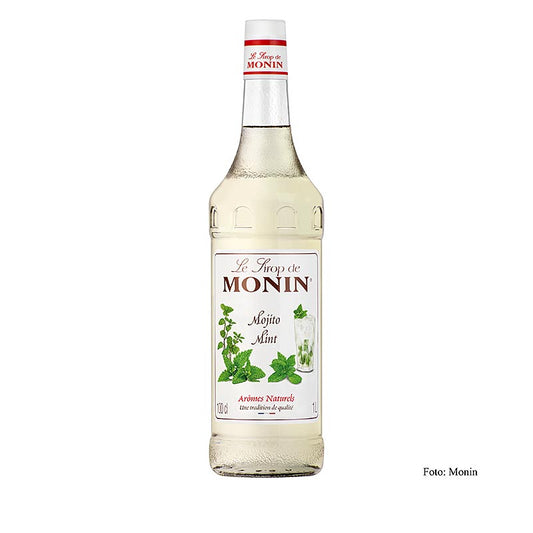 Monin Mojito Mint Sirup, weiß (mit Rumgeschmack) 1:8, 1 l - Köstlicher Sirup mit Minz- und Rum-Aromen für Cocktails und Mocktails, ideal für Hobbyköche und Barkeeper, verleiht Ihren Sommerdrinks einen tropischen Touch