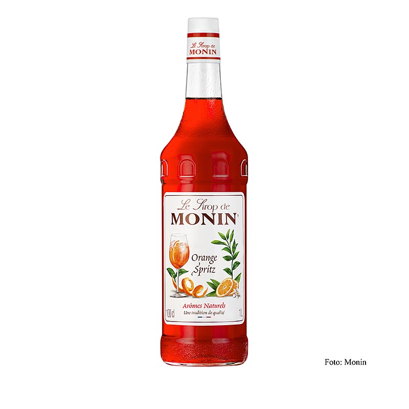 Monin Orange Spritz Sirup 1:8, 1 l - Vielseitiger Sirup für erfrischende Getränke, Cocktails und Desserts Geeignet für Hausgebrauch und Gastronomie Hochwertige Zutaten für authentische Geschmacksrichtungen