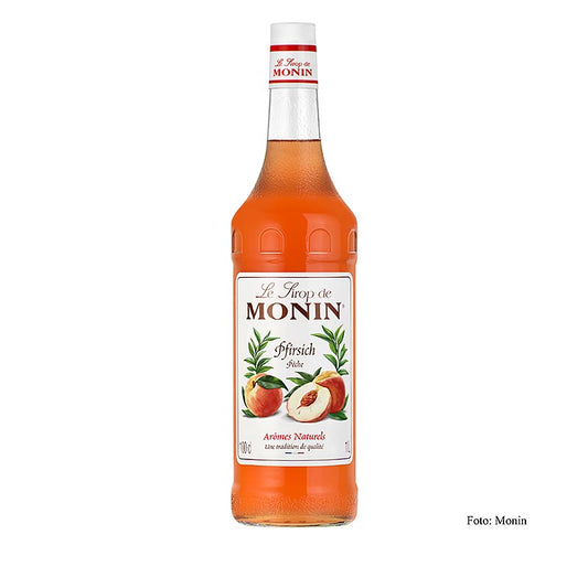 Monin Pfirsich Sirup 1:8, 1 l - Authentischer Sirup mit dem Geschmack saftiger Pfirsiche, ideal für Getränke und Desserts Hergestellt aus natürlichen Zutaten und ohne künstliche Zusatzstoffe Einfach zu verwenden