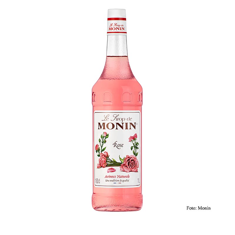 Monin Rosensirup 1:8, 1 l - Hochwertiger Sirup für Cocktails, Limonaden, Desserts und Backwaren, verleiht zarten Rosengeschmack und -aroma, vielseitig und sparsam in der Anwendung Geeignet für professionelle Barista und Heimbaristas