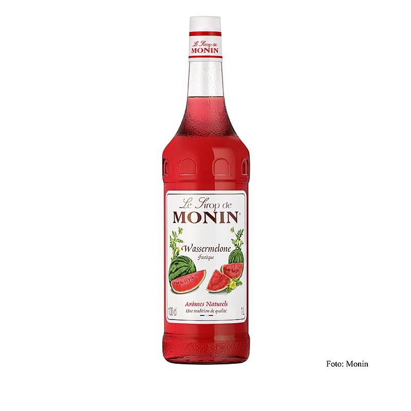 Monin Wassermelone Sirup 1:8, 1 l - Süßer und erfrischender Sirup mit dem Geschmack saftiger, reifer Wassermelone, ideal für Limonaden, Cocktails und mehr geeignet, in einer praktischen 1-Liter-Flasche für den Hausgebrauch und die Gastronomie