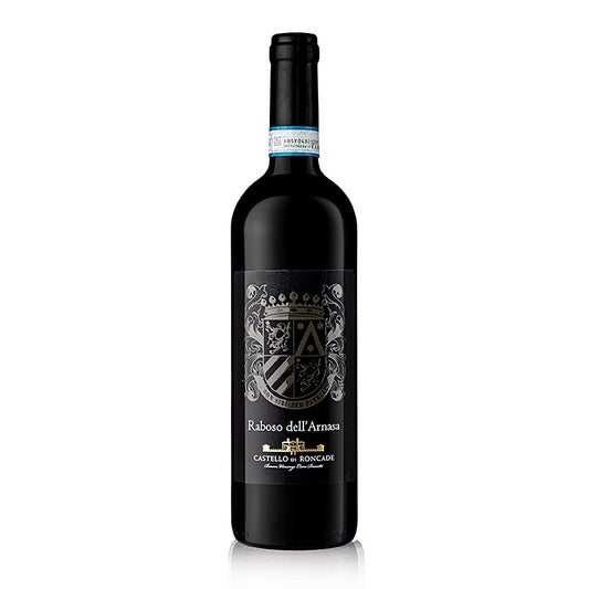 Flasche des 2018er Raboso, trocken, 13,5% Vol:, Castello di Roncade, 750 ml, ein herrlicher Rotwein aus Italien mit einem Alkoholgehalt von 13,5%