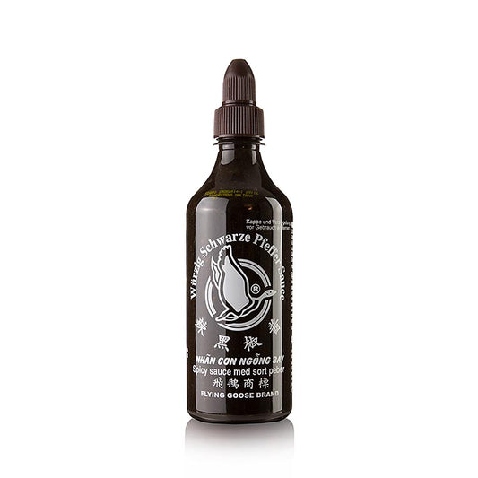 Schwarze Pfeffer Sauce, auf Sojasaucenbasis, Flying Goose, 455 ml - Köstliche Sauce mit vielseitigem Einsatz für Fleisch, Gemüse und Nudeln, mit authentischem Geschmack und intensivem schwarzen Pfeffer, erhältlich in der Schweiz