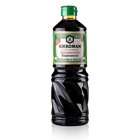 Kikkoman Sojasauce mit reduziertem Salzgehalt, Japanische Delikatesse, 975 ml Flasche