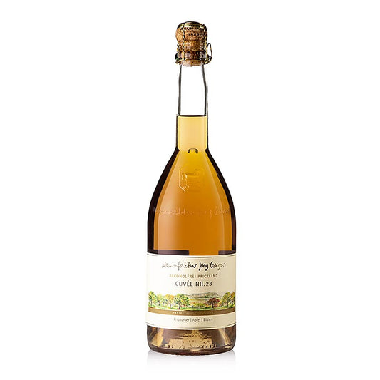 Alkoholfreier prickelnder Sekt Cuvée 23 von Jörg Geiger, hergestellt aus sorgfältig ausgewählten Trauben, bietet ein einzigartiges Geschmackserlebnis ohne Alkohol Mit elegantem Charakter und erfrischender Kohlensäure, perfekt für besondere Anlässe oder als Begleiter zu Lieblingsgerichten Genießen Sie ein Glas voller Finesse und Qualität