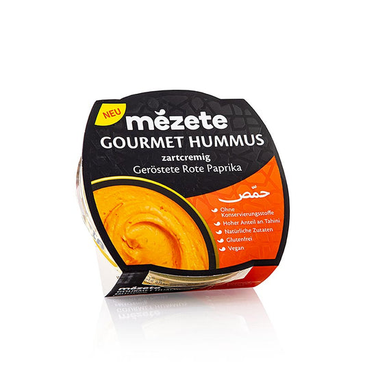 Gourmet Hummus mit gerösteter Roter Paprika, Kichererbsenpüree, Mézete, 215 g - perfekter geschmackvoller und vielseitiger Hummus aus der Levante Küche