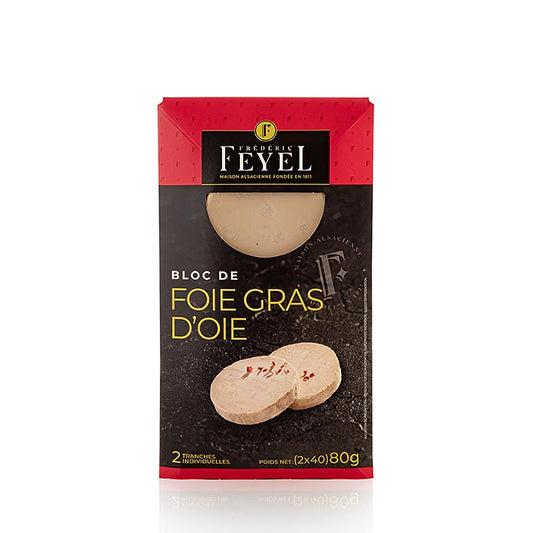 Bloc de foie gras d'oie, 2 x 40 g en tranches, Feyel, 80 g, 2 pièces
