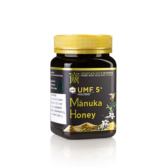 Manukahonig UMF 5+ MGM 500 g - Zertifizierter Honig aus Neuseeland mit antibakteriellen Eigenschaften und reichem, komplexem Geschmack Ideal als Süßungsmittel oder in heißen Getränken