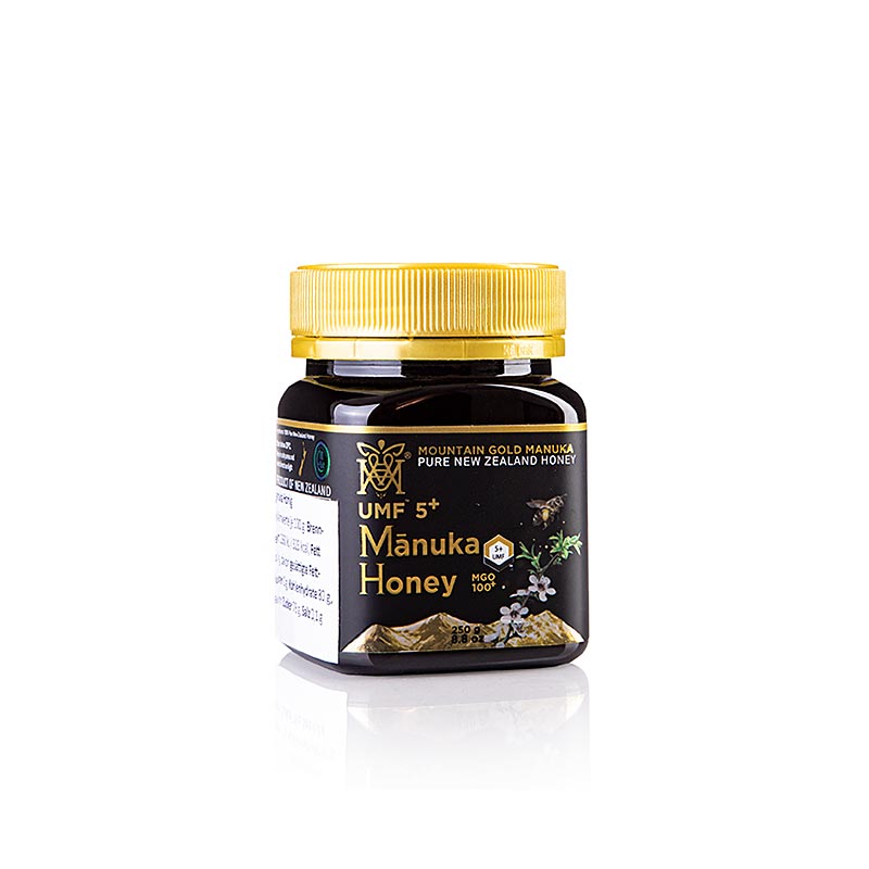 Manukahonig UMF 5+ zertifiziert, MGM, 250 g - Ein Premium-Honig aus Neuseeland mit einem garantierten Mindestgehalt an Methylglyoxal (MGO) von 83 mg/kg, bekannt für seinen reichhaltigen, süßen Geschmack und seine cremige Konsistenz Ideal als natürlicher Süßstoff, auf Toast oder im Tee, und für seine antibakteriellen Eigenschaften zur Unterstützung des allgemeinen Wohlbefindens