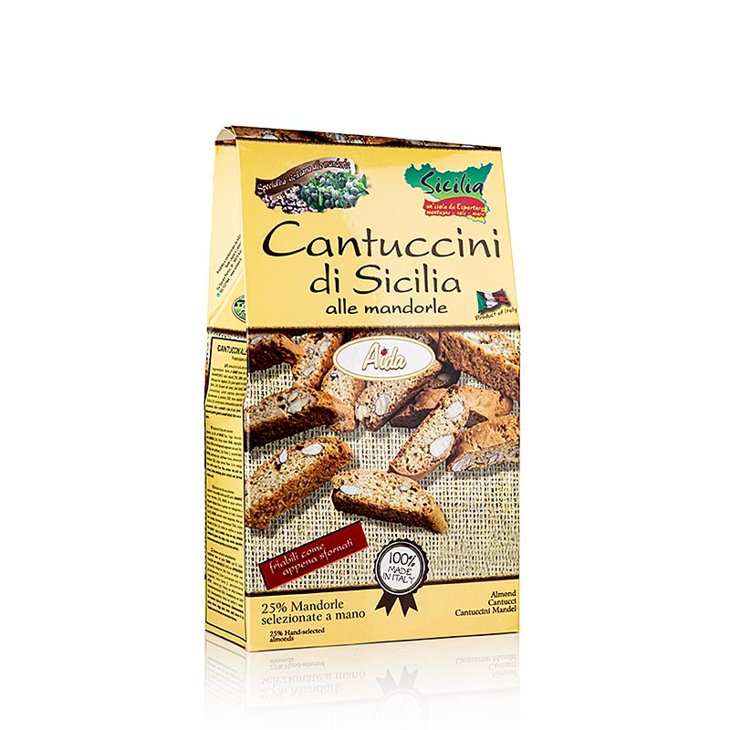 Cantuccini di Sicilia, italienisches Mandelgebäck, Aida, 200 g - traditionelle Mandelkekse nach sizilianischem Rezept, knusprig und süß, perfekt als Dessert, Kaffeebegleitung oder Snack, luxuriöse 200-Gramm-Packung