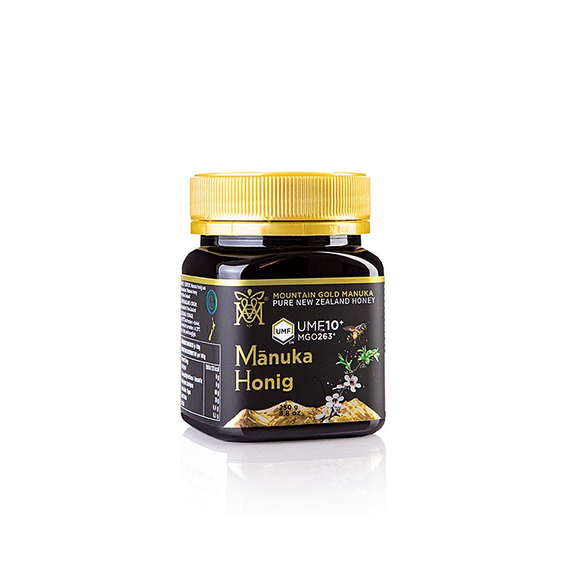 Manukahonig UMF zertifiziert, 10+, 250g, MGM Neuseeland, 250 g - Premium-Honig aus Neuseeland mit reichem, komplexem Geschmack und antibakteriellen Eigenschaften, ideal zum Verfeinern von Gerichten oder pur genießen Entdecken Sie die außergewöhnliche Qualität des MGM Manuka-Honigs!