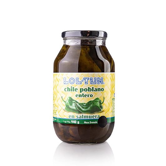 Ganze Poblano-Chilis, mild und dunkelgrün, 940 g, ideal für traditionelle spanische Gerichte