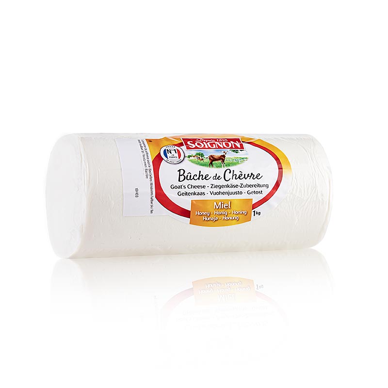 Ziegenfrischkäse in Rolle mit Honig, Soignon (Bûche de Chèvre), 1 kg, französische Spezialität aus Ziegenmilch mit einem Hauch von Honig, perfekt als Käseplatte, auf Baguette oder in Salaten und warmen Gerichten