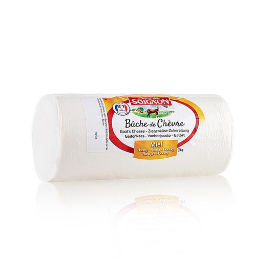 Ziegenfrischkäse in Rolle mit Honig, Soignon (Bûche de Chèvre), 1 kg, französische Spezialität aus Ziegenmilch mit einem Hauch von Honig, perfekt als Käseplatte, auf Baguette oder in Salaten und warmen Gerichten