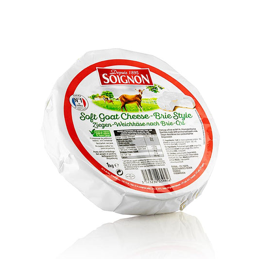 Ziegenweichkäse nach Brie-Art, Soignon, 1 kg - A rich and creamy 1 kg wheel of goat cheese, reminiscent of Brie cheese (English)