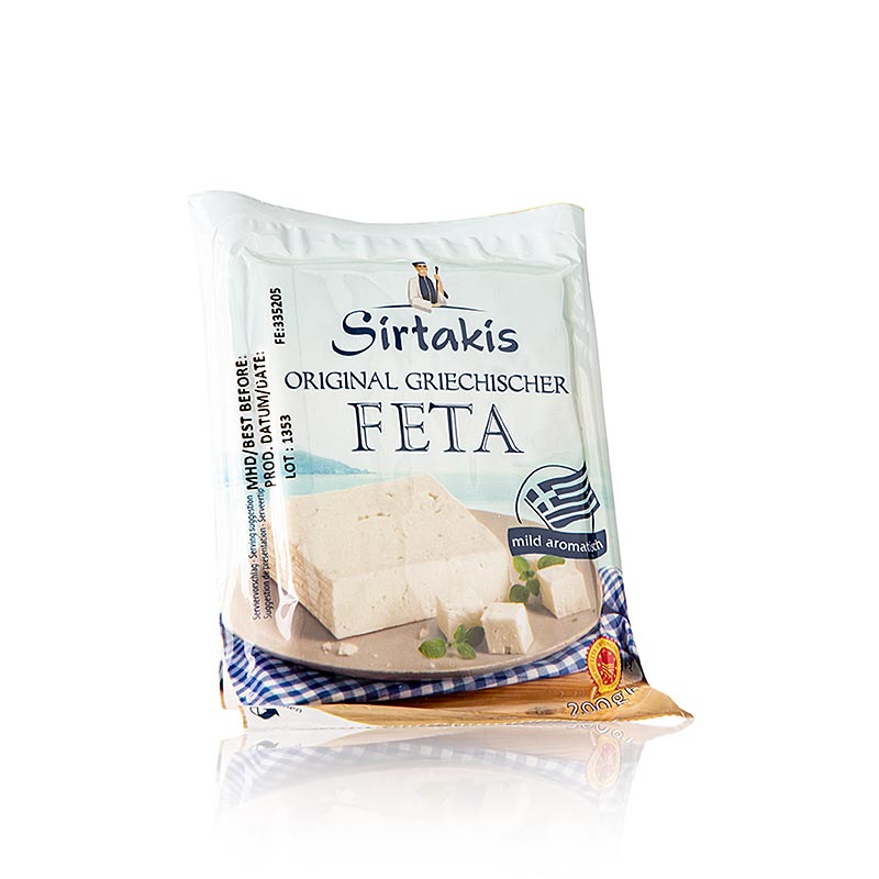 Griechischer Feta Käse gU, Schafkäse, Sirtakis, 200 g - traditionell gekochter und gereifter cremiger Schafskäse aus 100 % Schafsmilch, perfekt für Salate, Nudelgerichte oder als schmackhafter Aperitif, verpackt in einer praktischen 200-g-Packung