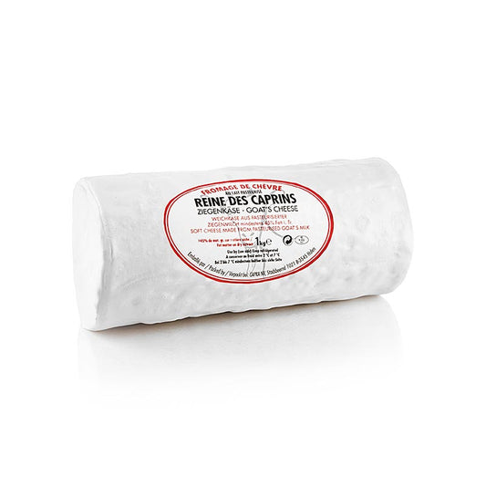 Ziegenkäse Rolle mit Edelschimmel, Reine des Caprins, 1 kg - Handwerklich hergestellter französischer Ziegenkäse mit feiner, cremiger Textur und delikatem Geschmack, perfekt zum Servieren auf einer Käseplatte oder zur Zubereitung von Gerichten