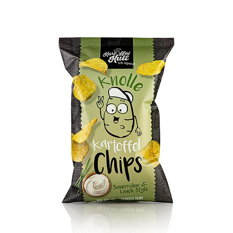 Kartoffelkult Kartoffelchips mit Sauerrahm, 100 g - Knusprige Chips aus hochwertigen Kartoffeln mit köstlicher Sauerrahm-Geschmacksnote, perfekt als Snack für zwischendurch Erhältlich in der Schweiz
