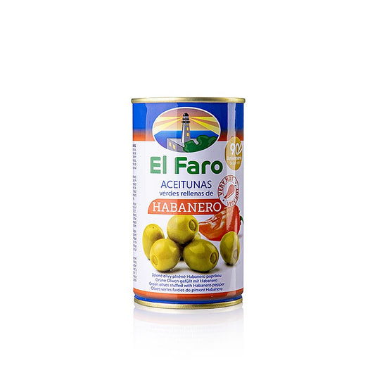 Grüne Oliven mit Habanero-Chili, El Faro, 350 g - Feurige mediterrane Wärme für besondere Anlässe, intensiver Geschmack
