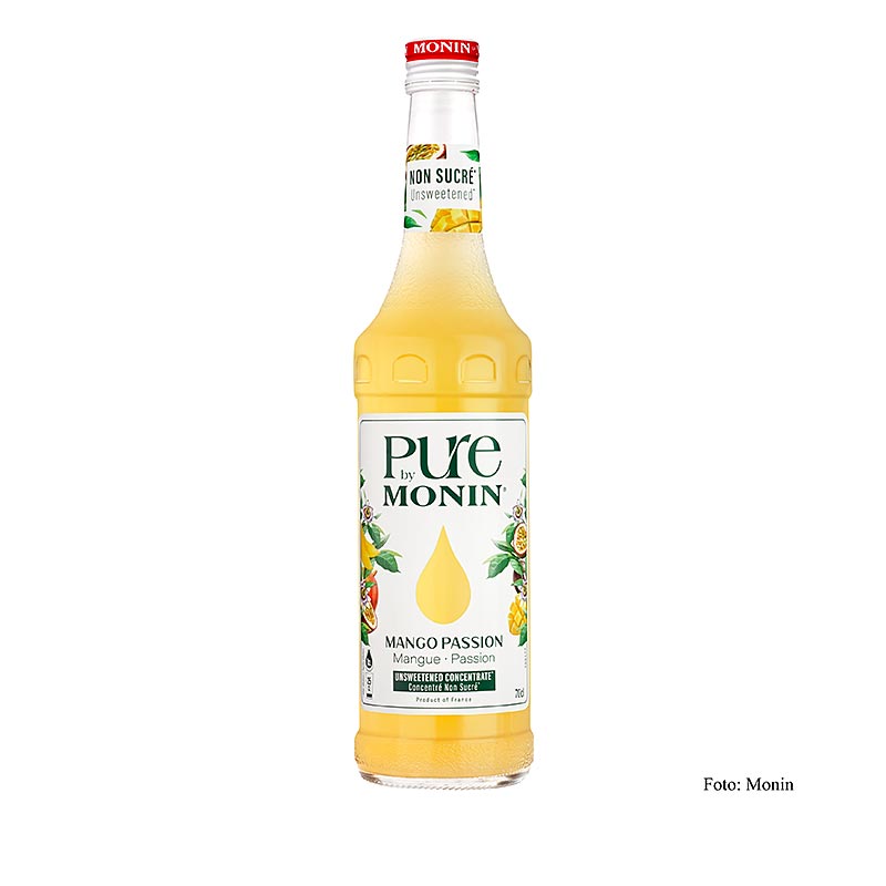 Monin PURE - Mango - Passion (Maracuja), ungesüßt, 1:25, 700 ml - Konzentrierter Sirup mit süßer Mango und frischer Passionsfrucht in praktischer 700-ml-Flasche für tropische Cocktails, Limonaden und Desserts