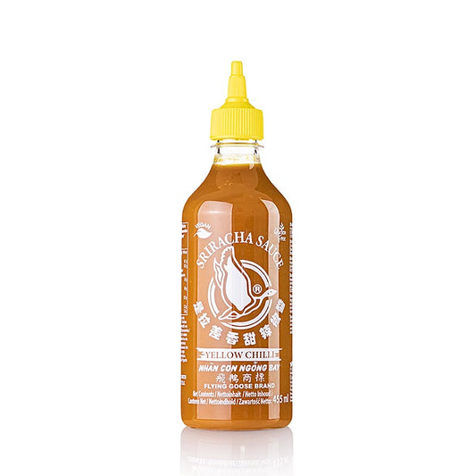Chili-Sauce aus gelben Chilischoten von Flying Goose, vielseitig und intensiv im Geschmack