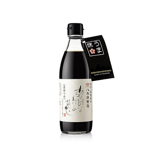 Dashi Fond Konzentrat, dunkel, mit Katsobushi (Bonito), Jagisawa Japan, 360 ml - dunkle Dashi-Brühe-Konzentrat-Flasche von Jagisawa, hergestellt in Japan, vielseitig einsetzbar