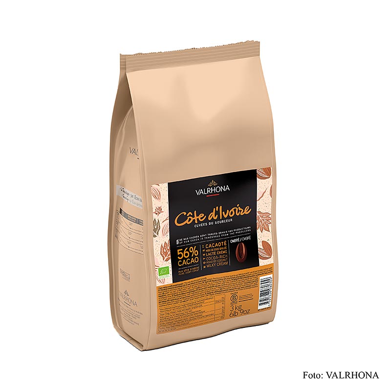 Valrhona Cuvee Cote Ivoire Milch Couverture, 56% Kakao, Callets (44772) BIO, 3 kg - Hochwertige Bio-Kuvertüre mit cremiger Textur und intensivem Geschmack Ideal für Hobbyköche und Profiköche, um kreative Kreationen zu verfeinern