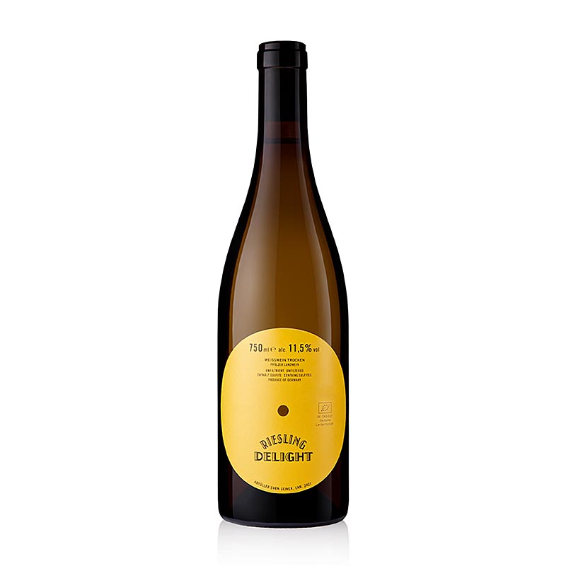 Flasche des  Leiner 2021 Riesling Delight Weißwein trocken Landwein Pfalz 0,75 l BIO, 750 ml, mit biologischem Anbau und  trockenem Geschmack 