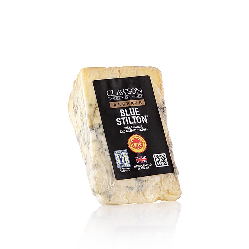 Blue Stilton, englischer Schnittkäse mit Blauschimmel, PDO/gU, 150 g - cremiger, bröckeliger Käse aus Kuhmilch mit geschützter Ursprungsbezeichnung, perfekt als Dessert mit Portwein oder zum Verfeinern von Saucen und Dressings