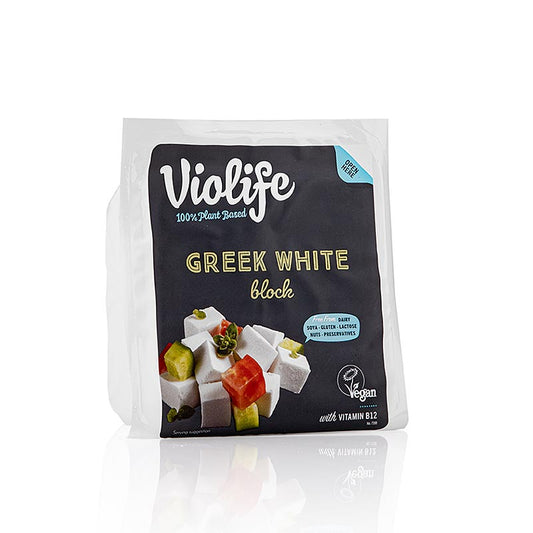 Eine 400g-Packung Violife Greek White, vegane Feta Käsealternative, hergestellt aus Kokosnuss und angereichert mit Vitamin B12 Perfekt für Salate, Pasta und cremige Dips, frei von Laktose, Gluten und Konservierungsstoffen
