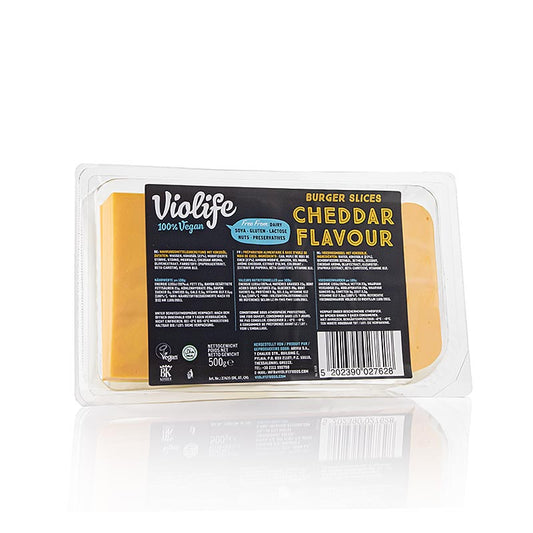 Violife - Cheddargeschmack, in Scheiben, vegane Käsealternative, 500 g - Köstliche vegane Käsealternative mit unverwechselbarem Cheddar-Geschmack und cremiger Textur, perfekt für herzhafte Sandwiches, leckere Burger und raffinierte Käseplatten