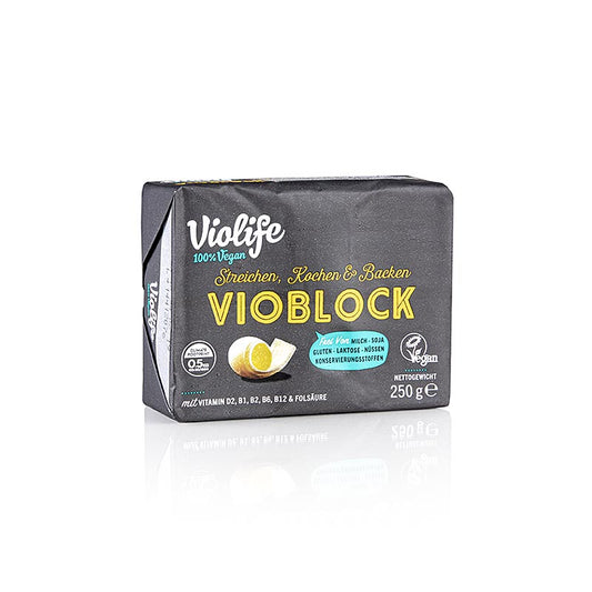 Violife Vioblock, vegane Butteralternative, 250 g - pflanzlicher Brotaufstrich für Brot und Kochen, ohne tierische Produkte, Laktose und Gluten, in praktischem 250-Gramm-Becher