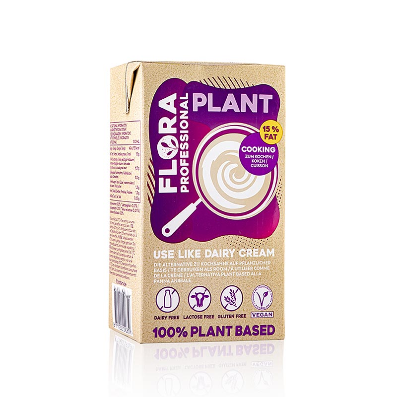Flora Professional Plant Crema da cucina, sostituto vegano della panna, 15% Grassi, 1 l