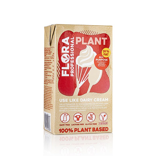 Flora Professional Plant Schlagcreme, veganer Sahneersatz, 31% Fett, 1 l - ideal für Desserts, Kuchen und vegane Ernährung, in praktischer 1-Liter-Flasche