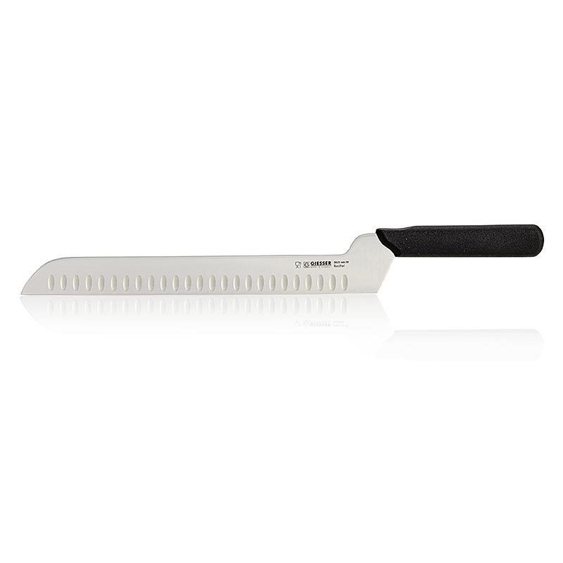 Käsemesser mit Kullenschliff, 29cm, schwarzer Griff, rostfreier Stahl, perfekt zum Schneiden von verschiedenen Käsesorten