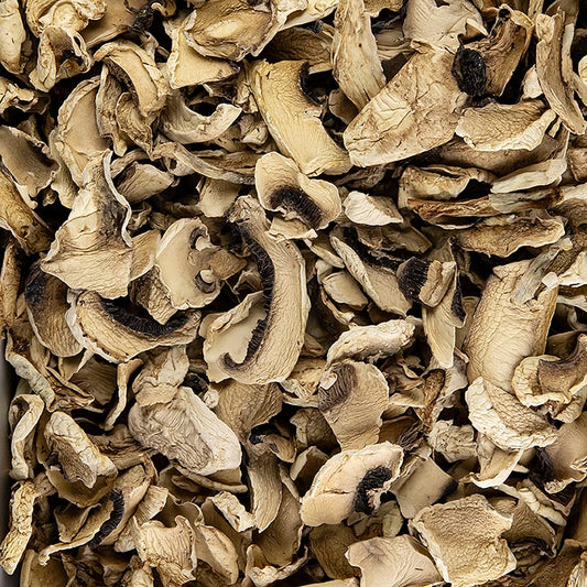 Getrocknete Champignonscheiben, vielseitig verwendbar und reich an Geschmack und Nährstoffen Ideal für Suppen, Saucen und Pfannengerichte