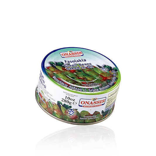 Fasolakia - Grüne Bohnen in Tomatensauce, Onassis, 280 g: Zarte grüne Bohnen in einer köstlichen Tomatensauce, authentisches griechisches Rezept, ohne künstliche Zusätze und Konservierungsstoffe, perfekt für eine schnelle und gesunde Mahlzeit
