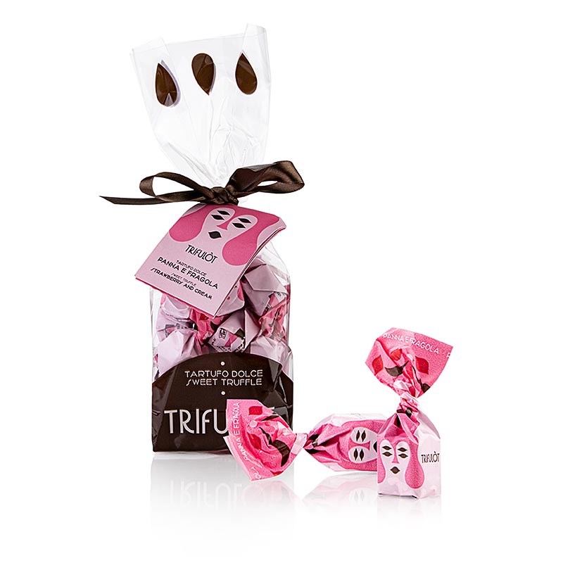 Trüffelpralinen Alba mini, Erdbeer & Sahne 180 g, exquisite Schokoladentrüffel mit fruchtiger Erdbeerfüllung