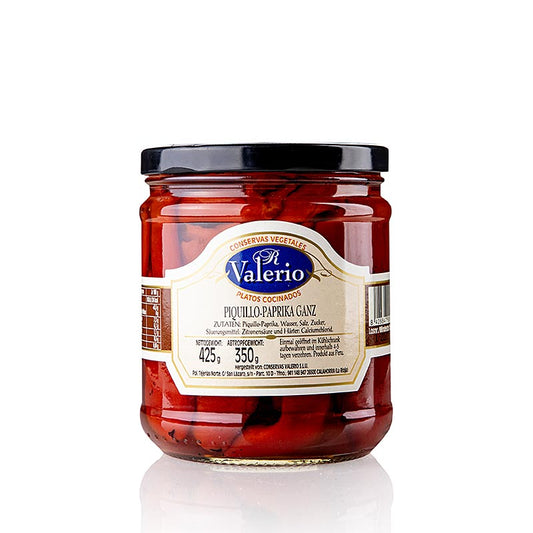 Pimiento Piquillo - Piquillopaprika, ganz, Valerio, 425 g - Hochwertige spanische Piquillopaprika in einer 425 g Dose von Valerio