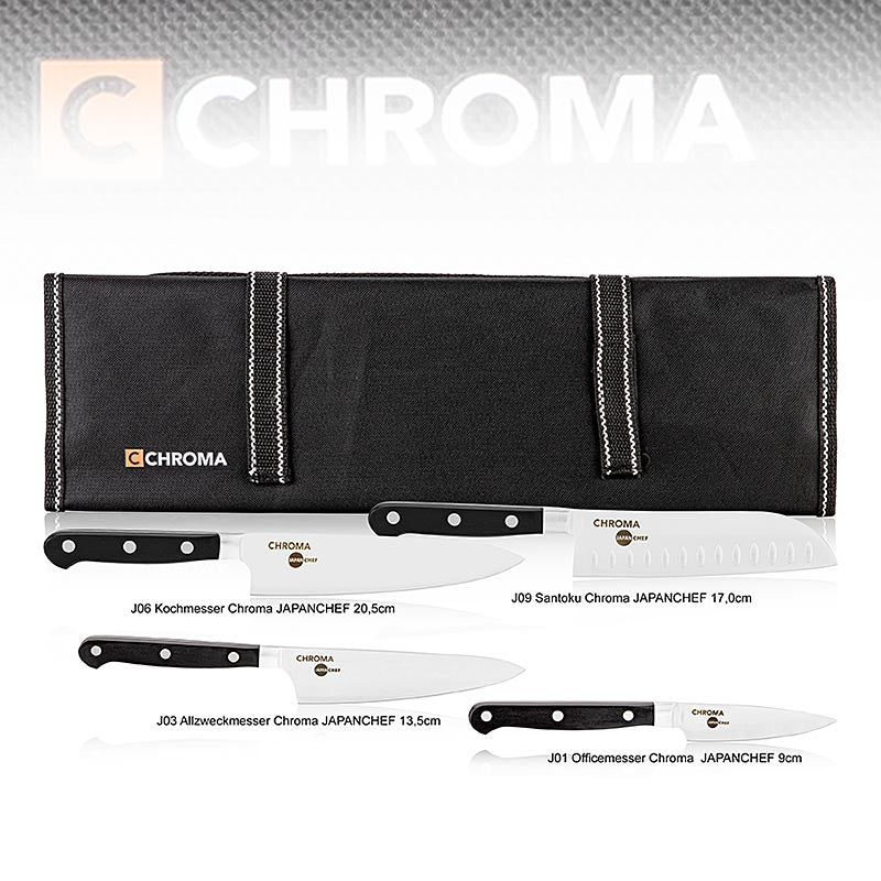 Chroma Azubi Messer Set Japanchef ( J01, J03, J06, J09 + Tasche KB1), 5 tlg - Hochwertiges 5-teiliges Messer-Set für Auszubildende mit Japanchef-Messern und praktischer Tasche