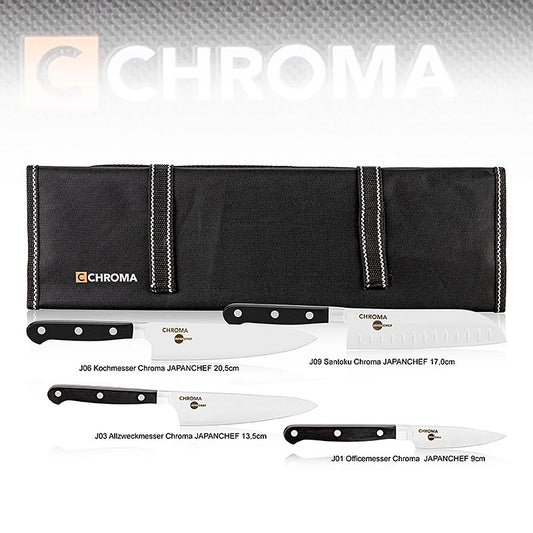 Chroma Azubi Messer Set Japanchef ( J01, J03, J06, J09 + Tasche KB1), 5 tlg - Hochwertiges 5-teiliges Messer-Set für Auszubildende mit Japanchef-Messern und praktischer Tasche