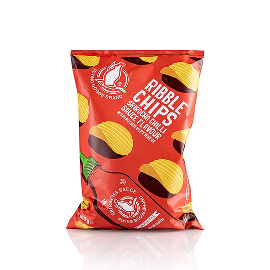 Ribble Chips, Sriracha Chili Flavour, Flying Goose, 100 g - Knusprige Kartoffelchips mit scharfer Sriracha-Chili-Würze von Flying Goose