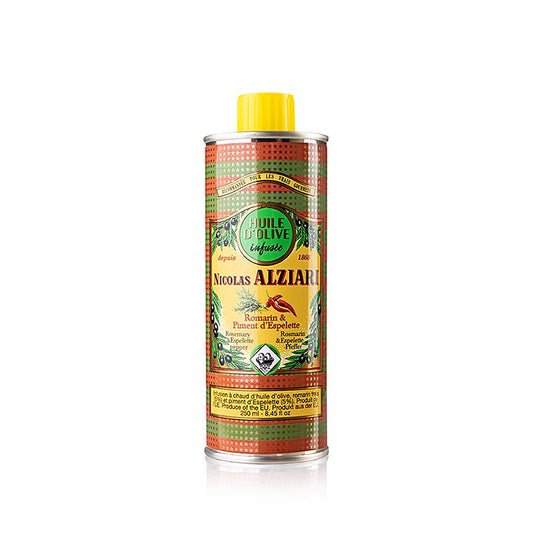 Natives Olivenöl Extra Alziari Prestige, m Rosmarin u Piment d´Espelette, 200 ml - Hochwertiges Olivenöl mit Rosmarin und Piment d'Espelette