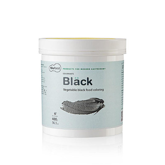 Lebensmittelfarbe Schwarz aus Kokoskohle, hergestellt von TÖUFOOD, 400 g