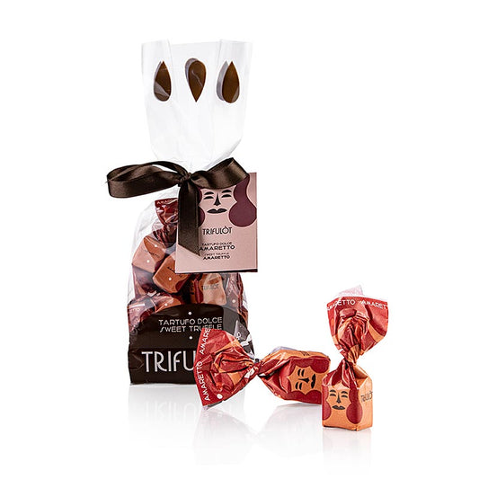 Schachtel mit 180 g Tartuflanghe Trüffelpralinen Alba mini in Rot, Geschmack Amaretto